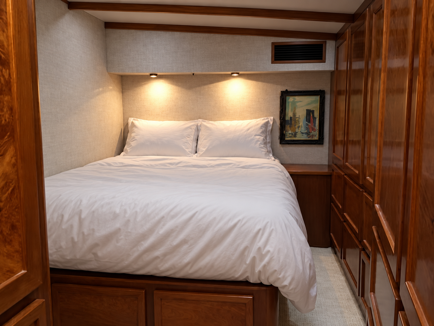 Sample yacht double cabin made with white linens