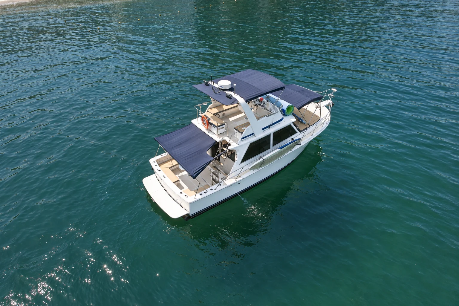 Aerial view of the Uniflite from above its stern