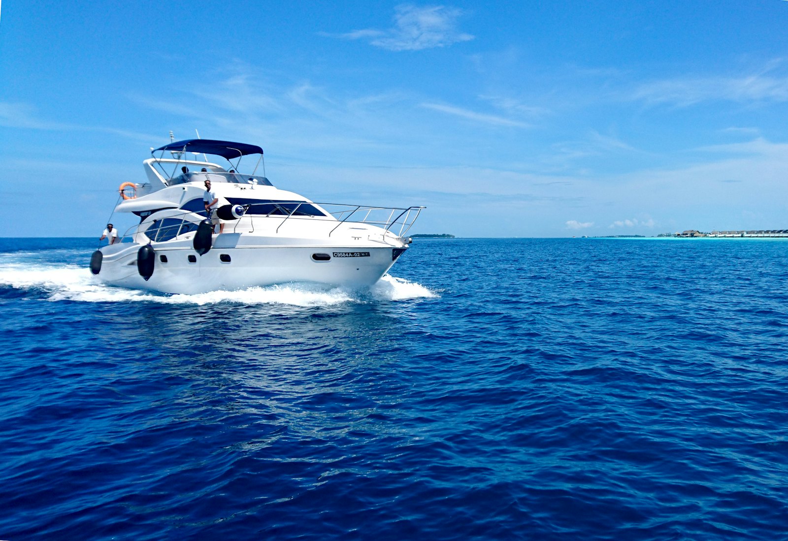 Private yacht under way on open water